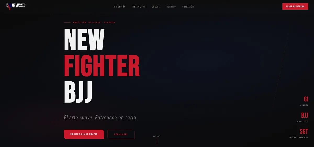 Portada de la web de New Fighter BJJ, academia de jiu-jitsu
